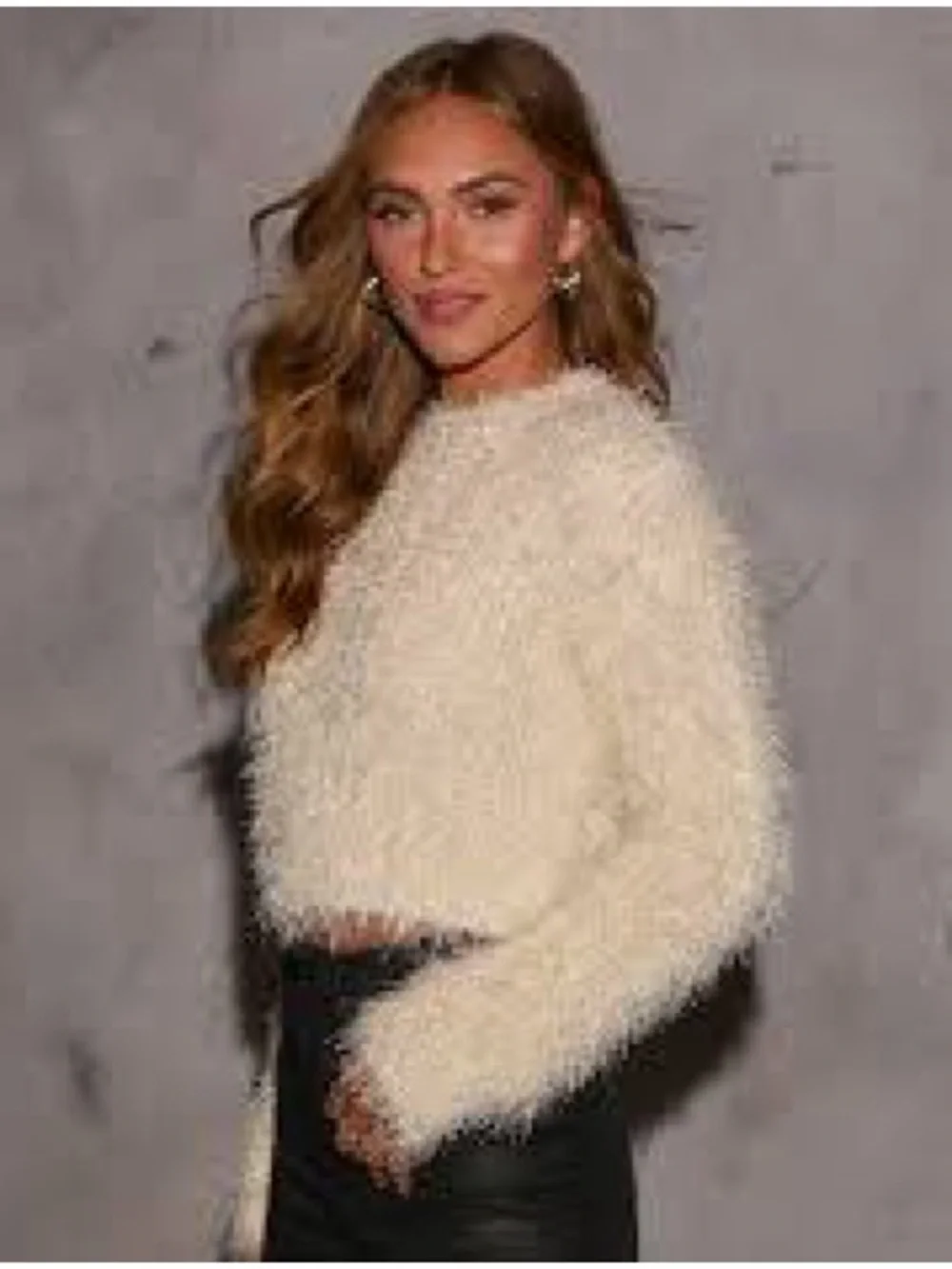 Vici Cream Fuzzy Cropped Crew Sweater